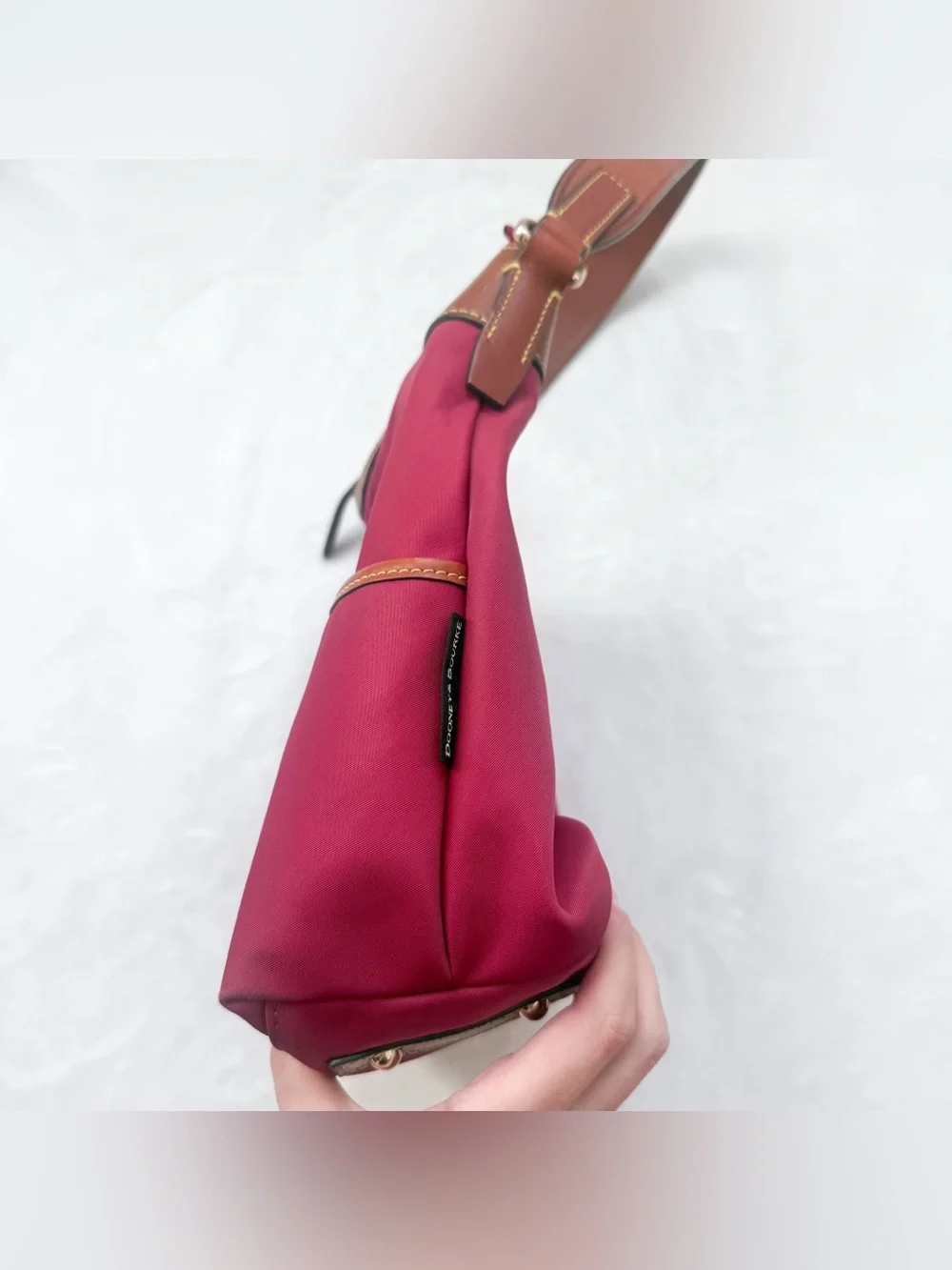 Dooney & Bourke Wayfarer Maroon Nylon/Leather Zip Hobo Bag GUC